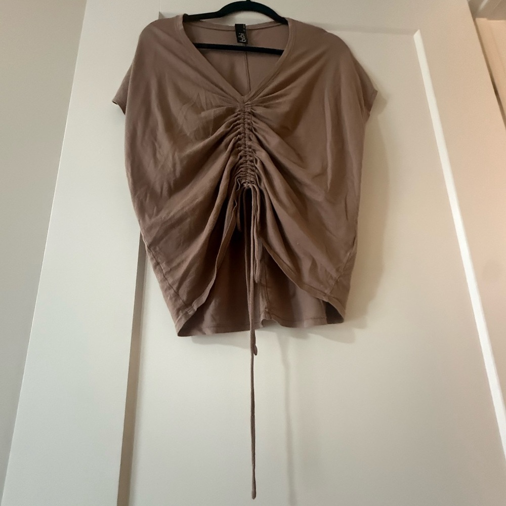 bobi Taupe Ruched V-Neck Top